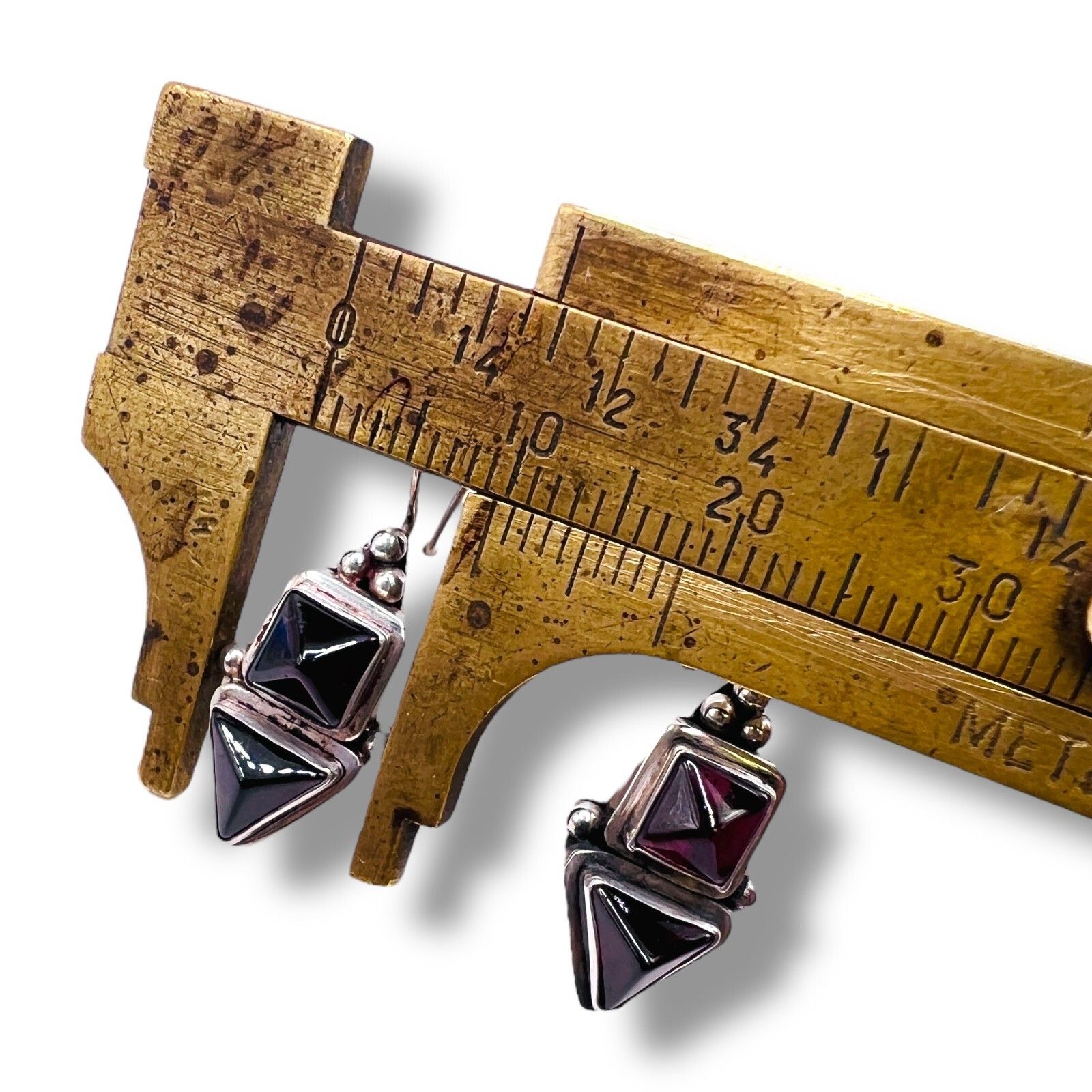 Solid Sterling Silver Genuine Garnet Drop Hook Ea… - image 3