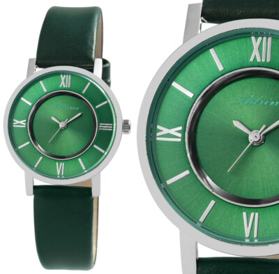 Damen Frauen Uhr Armbanduhr Quarz Grün Silber Kunstlederarmband 190/226 Adrina