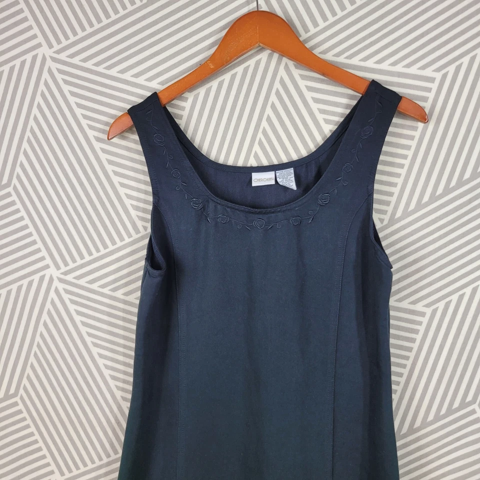 Vintage Embroidered Overall Dress Small Long Maxi Modest floral Black Sheath - Image 3 of 4