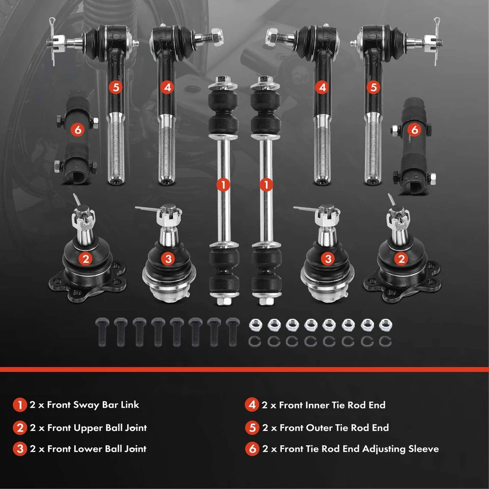 Kit de enlace de barra estabilizadora delantera y rótula de 12 piezas para Chevrolet K1500 K2500 GMC Foto 2 de 4