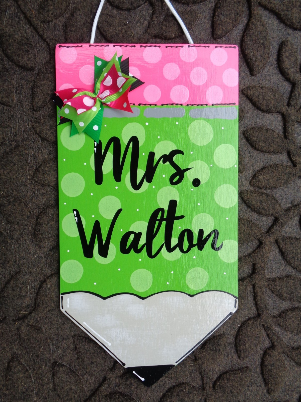 PERSONALIZED PENCIL SIGN Name School Teacher Green Class Classroom Door Gift