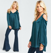 Show Me Your Mumu Dark Forest Silky Satin Boo Cold Shoulder Tunic Top Size XS