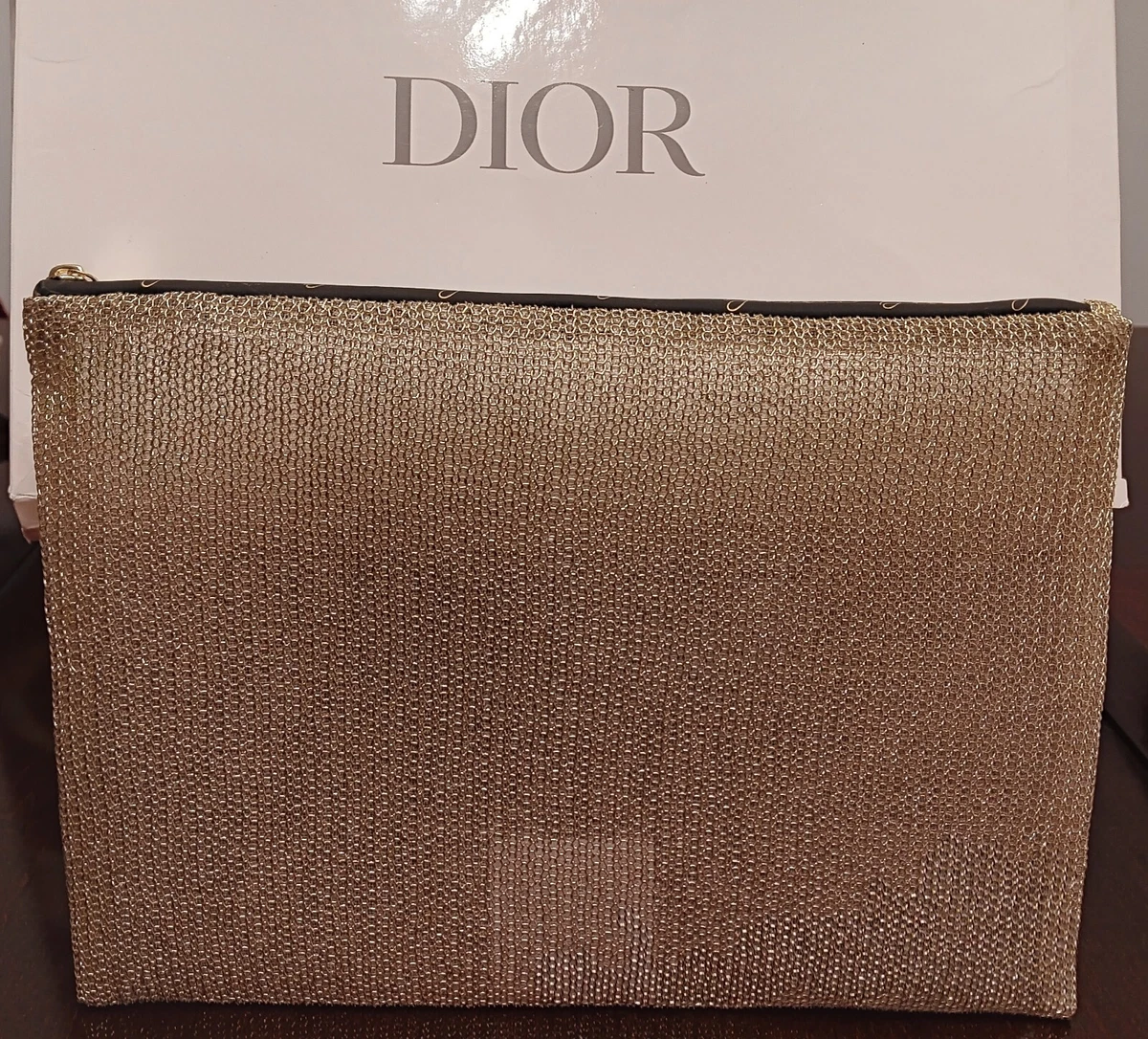Christian Dior GOLD METALLIC MESH Clutch Cosmetic Bag Pouch Makeup Case