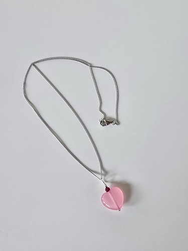 Sterling Silver Rose Quartz Heart and Garnet Choker Necklace 18" - Picture 6 of 7