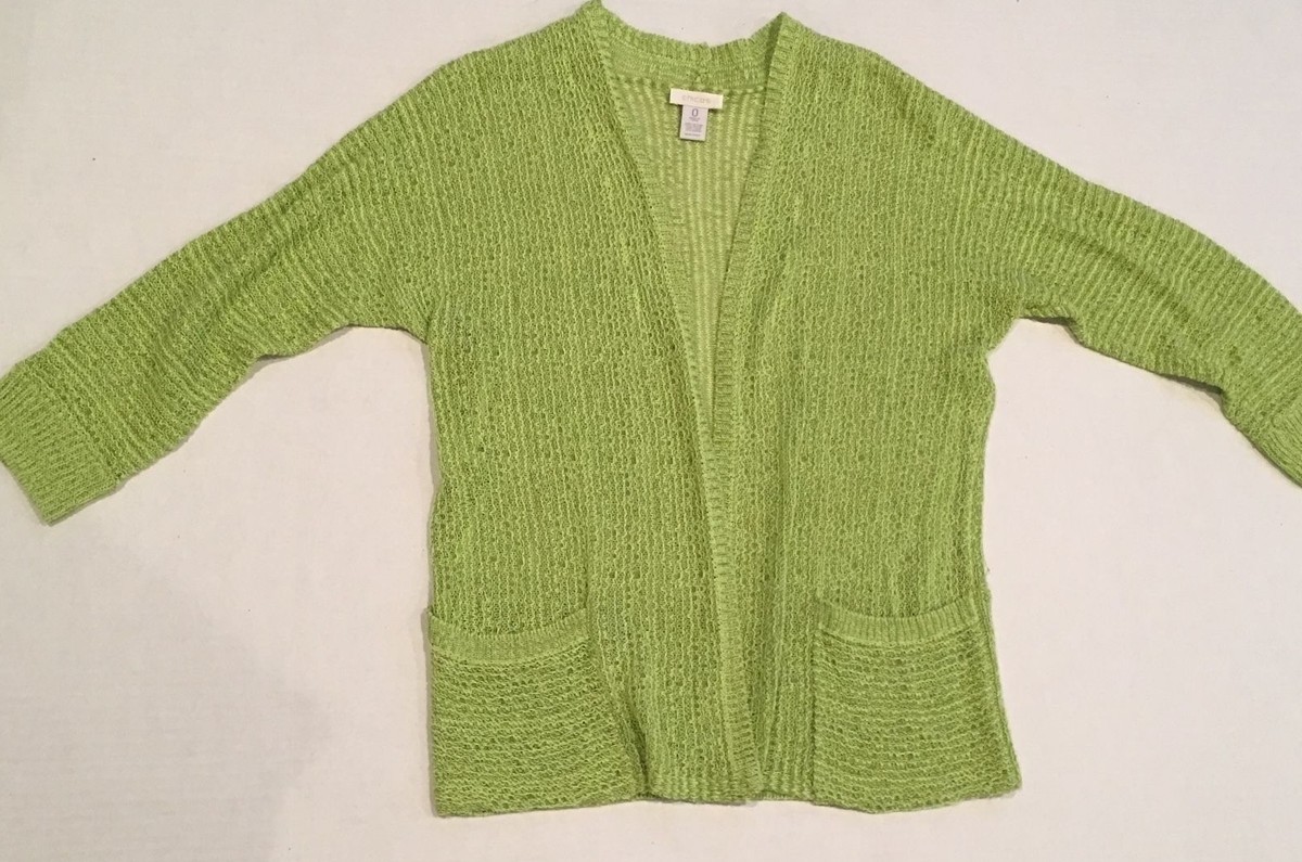 CHICOS 0 Sweater Chico Size 0 Womens size 4 Bright Green Open