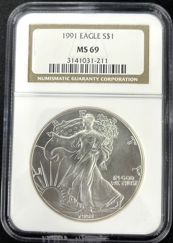 1991 SILVER EAGLE NGC CERTIFIED MS69