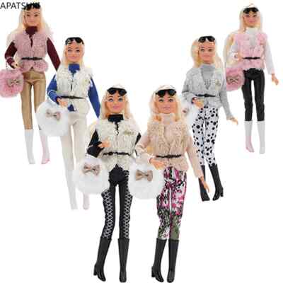 Mehrfarbig Winterkleidung für Barbiepuppen Pullover Hose Stiefel Gürtel Outfits