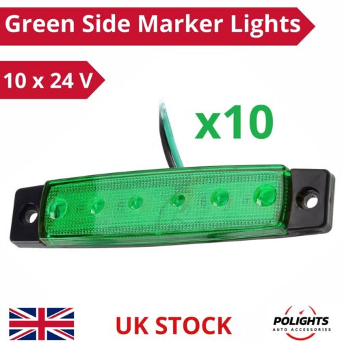 24V Green LED Side Marker Indicator Lorry Trailer Bullet Clearance Lights x10 - Picture 1 of 8
