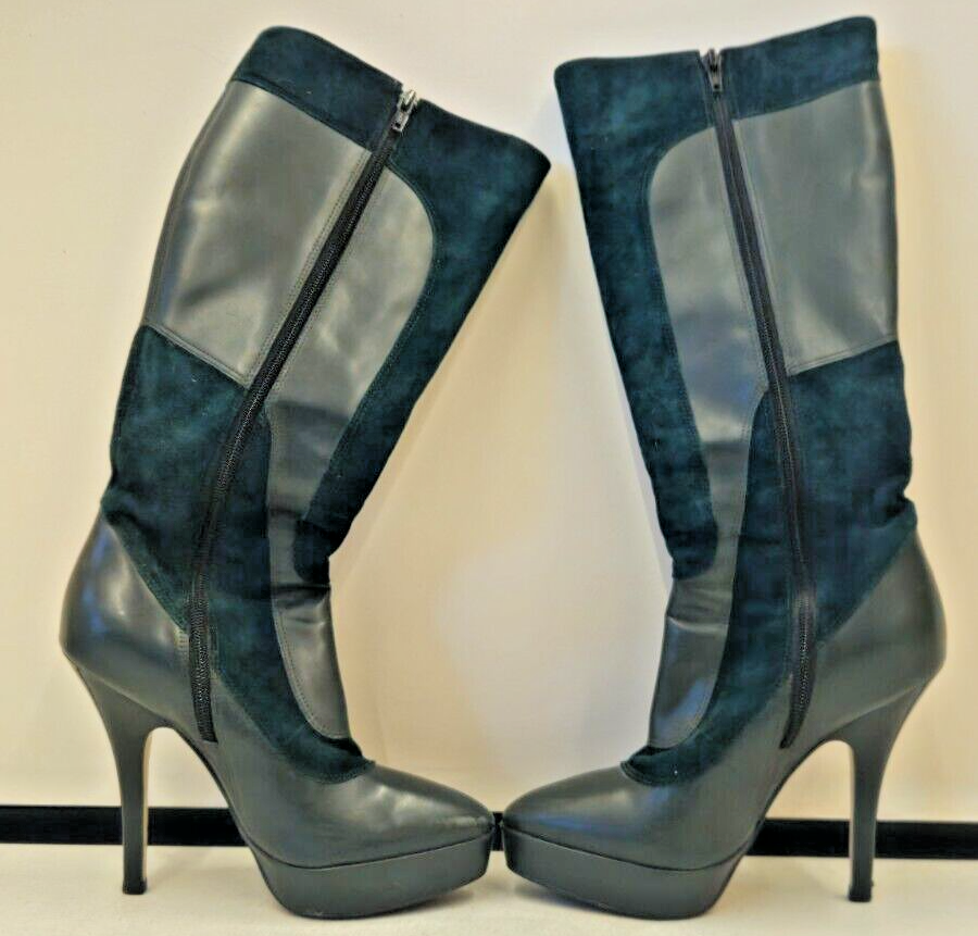 Carvela Designer Dark Green Knee High Leather/Suede Platform Boots