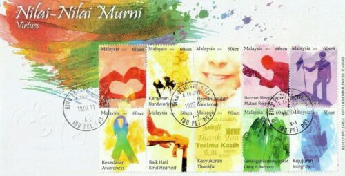 Virtues Malaysia 2011 Art Children Bees Hand Smile Face (stamp FDC) *2nd print - Afbeelding 1 van 4