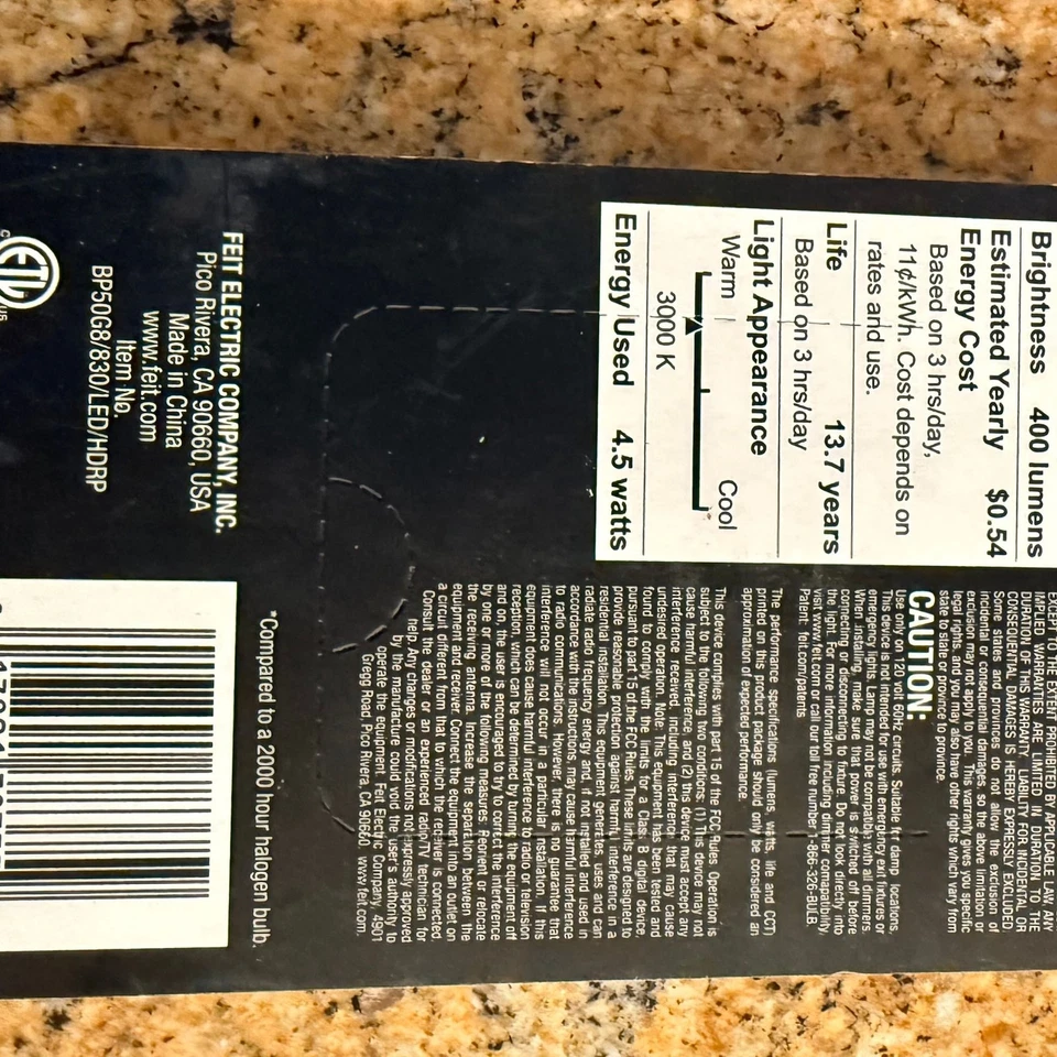 Feit Electric 50W Eq Bright White (3000K) Puck G8 Bi-Pin Base LED Light Bulb - Image 2 of 2