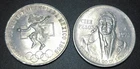 2 Mexican Silver Coins UNCIRCULATED 77 CIEN PESOS & 68 25 PESOS Pura LEY 0.720