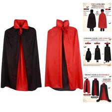 Reversible Cloak Halloween Cape Vampire 150CM/59" Red and Black Stand Collar