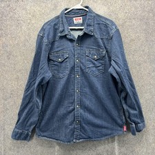 Wrangler Shirt Mens XL Blue Denim Long Sleeve Snap Front Western Stretch Cowboy