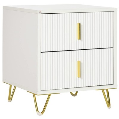 HOMCOM Moderne Kommode mit 2 Schubladen, geriffelt 40T x 40B x 47H cm (2 Schubladen), weiß 