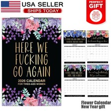 Wall Calendar Here We Fxxking Go Again 2026 Calendar For Tired-Ass Women gift US