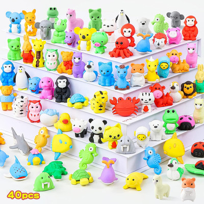 40Pcs Animal Erasers Desk Pets for Kids Assembled Eraser 3D Puzzle Erasers Class