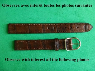 12 mm BRACELET VEAU VÉRITABLE FACON ALLIGATOR MARRON FONCÉ COUSU FAIT MAIN - Photo 1/4