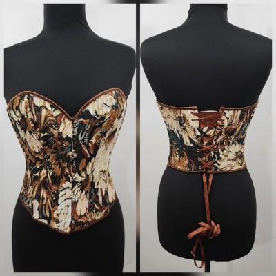Floral Tapestry Lace-Up Corset Fairy Romantic Ren Faire Regency Witchy Size M