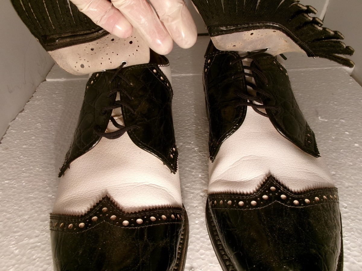 Vtg Dexter Golf Shoes Mens 10D Black White Wingtip Faux Alligator