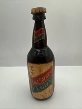 Red Stripe Light Rare Hand Carved Wood  Beer Bottle Jamaica 9”
