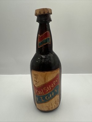Red Stripe Light Rare Hand Carved Wood  Beer Bottle Jamaica 9 