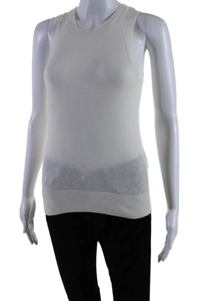 Minnie Rose Womens Cotton Blend White Crew Neck Sweater Vest Top Size S - Image 2 of 4