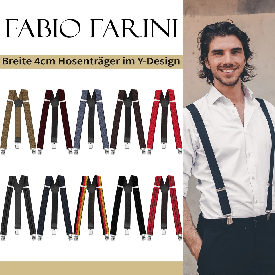 Fabio Farini 4 cm breiter Hosenträger Y Form für Herren extra Starke Clips