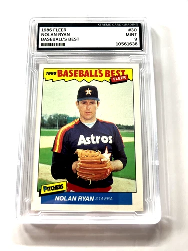 Nolan Ryan Graded Mint 9. 1986 Fleer Baseball's Best Sluggers vs. Pitchers #30