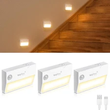 3 Pack Motion Sensor Night Light, Rechargeable Stair Lights Indoor, Warm Whit...