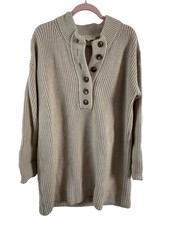 Sezane Beige Ribbed Knit Henley Luan Sweater Dress size XL