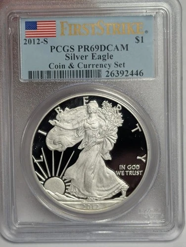 2012-S San Francisco Proof American Silver Eagle Coins & Currency Set PCGS PR69