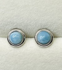 Small 925 Sterling Silver Natural Beautiful Blue Larimar Stud Earrings