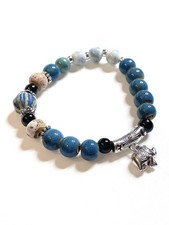 Elephant Bracelet Blue Silver Black Boho Ceramic Elastic Stretchy