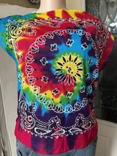 Tie Dye Paisley Square Bandana top with Multicolor Purple Polyester 22x20 Women