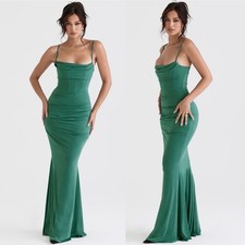 House of CB MILENA Corset Maxi Dress Forest Pine Green NWT size Small
