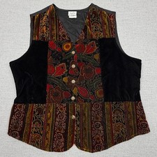 Vintage Velvet Tapestry Vest Womens M Floral Patchwork Boho Festival Cottagecore