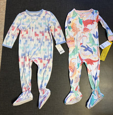 2 Carter's Toddler Girls One Piece Footie Pajamas, Llamas and Dinosaur 12M NWT