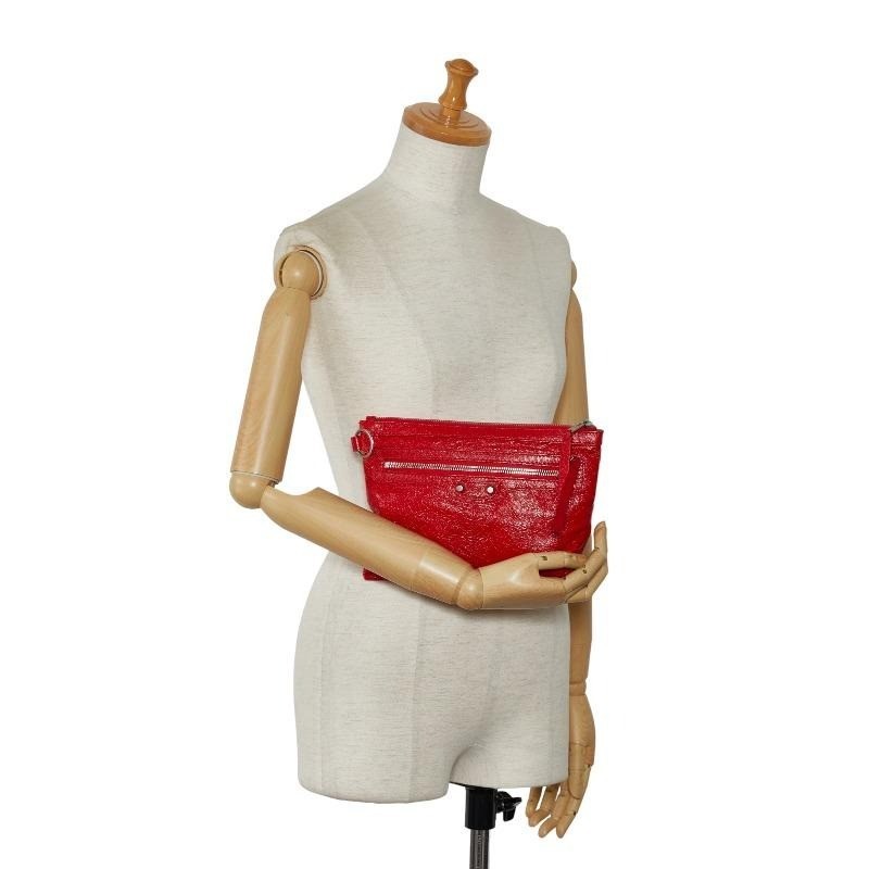 Authentic BALENCIAGA Classic Clip M Red Leather Clutch Bag 273021