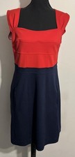Girls From Savoy Dress Womens 8 Red Navy Colorblock Fit Flare Cap Sleeve Pockets