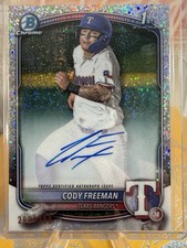 2025 Bowman Cody Freeman 1st Chrome Prospect Auto Speckle Refractor /299 Rangers