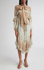 Auth Zimmermann Memento Flutter Long Sleeves Midi Dress Mint Paisley AU 2 US 8