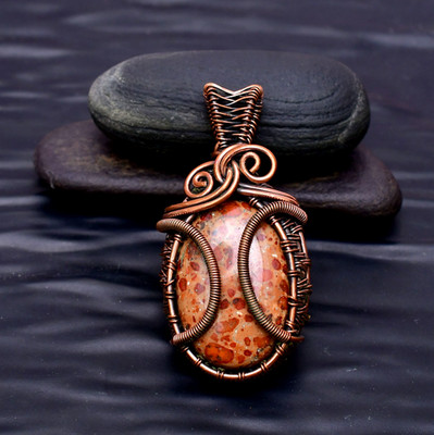 Awesome Asteroid Jasper copper wire wrapped Handmade pendant Jewelry 2.16''