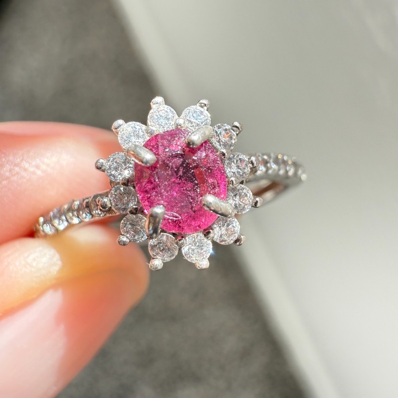 925 Sterling Silver Ring 5x4mm Pink Natural Tourmaline Gemstone Zircon Dainty