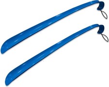 2 Pack Long Plastic Shoehorn Shoe Helper with Curved Handle Hanging Loop Blue