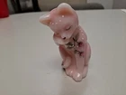 Fenton Grooming Cat Rosalene Pink Glass Hand Painted Floral Roses Figurine