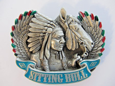 Sitting Bull Belt Buckle Pewter Enamel Native American Horse NEW 142