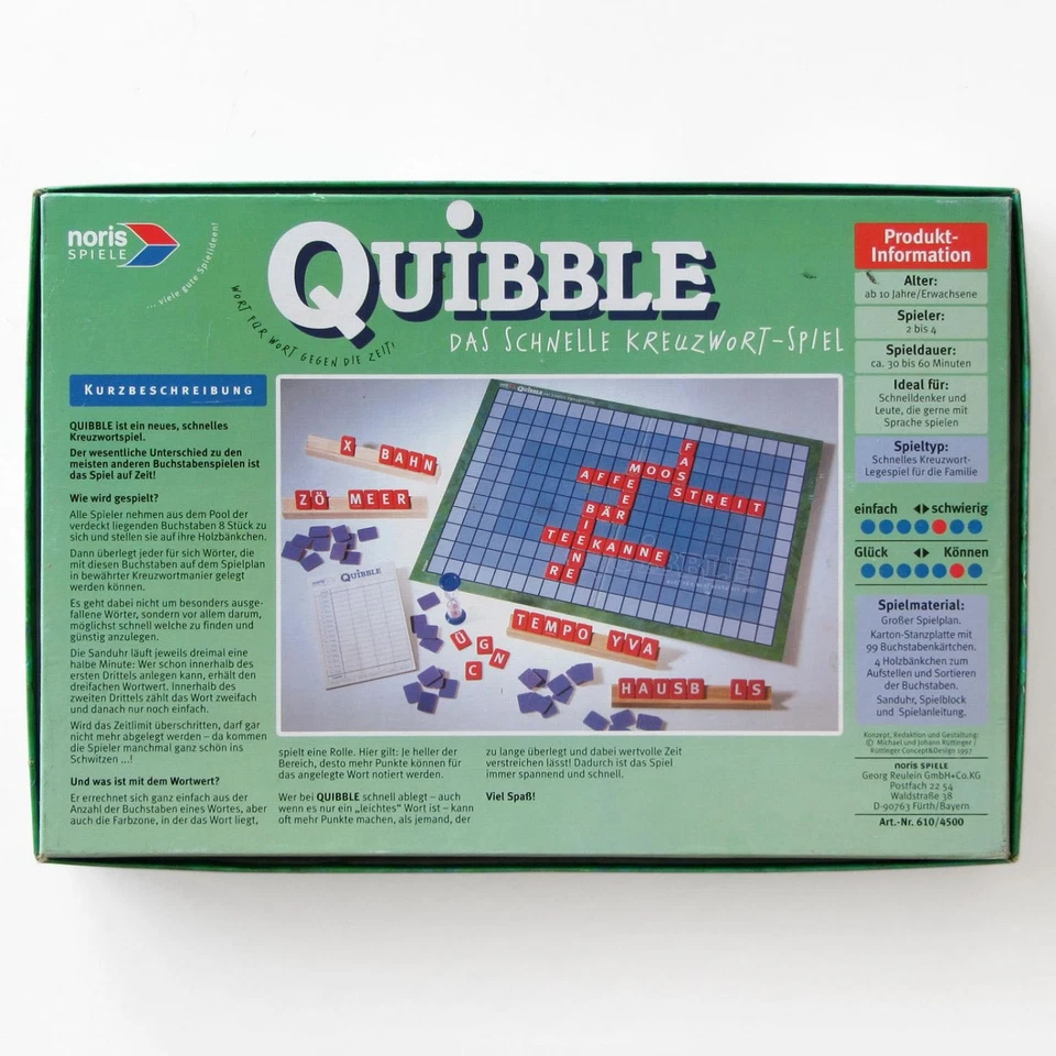 Quibble Das schnelle Kreuzwortspiel - Noris Spiele 1997 ab 10 Jahren 2-4 Spieler - Bild 2 von 3
