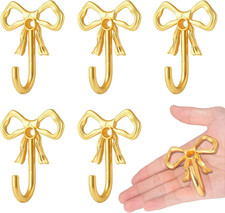 5 PCS Gold Bow Wall Hooks, Gold Coat Hooks, Metal Hooks, Bow Room Decor Hooks fo
