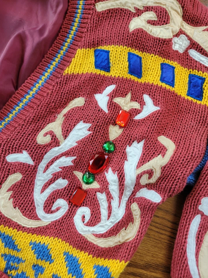 Rare No! jeans Cardigan Sweater Jewled Funky Design Oversized Lined Button Up - Image 2 of 4